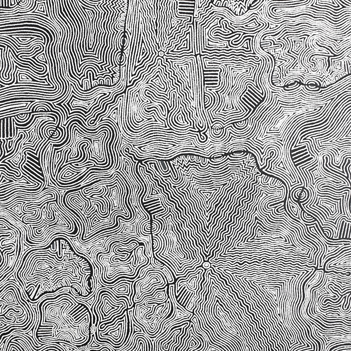 Mary Roberts Nakamarra, Yalka Tjukurrpa (Bush Onion) – Murini (detail), acrylic on linen, 152 x 91cm