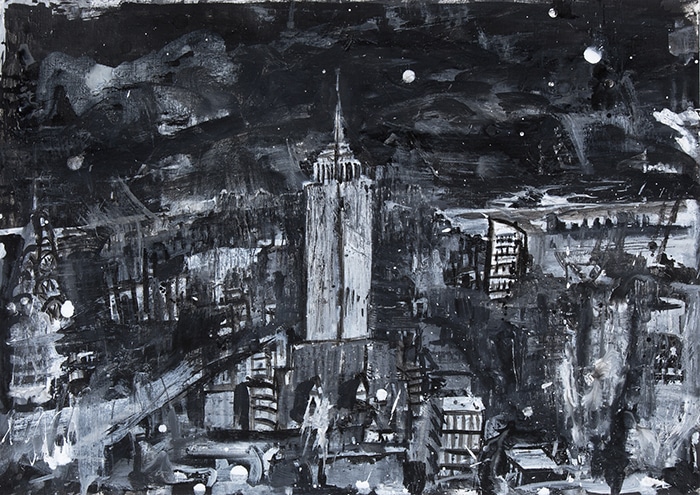 Marco Luccio, New York Mythic 3, 2016, Charcoal on Velin Arches paper, 75 x 106cm