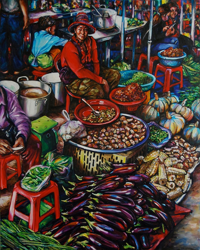 Gavin Brown, Vegetable Seller in Red, 2016, oil on canvas, 1220 x 1520 mm