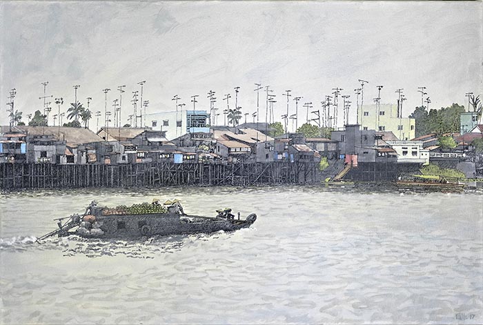 Mekong, Indian ink and oil on canvas, 76cm x 51cm, 2017