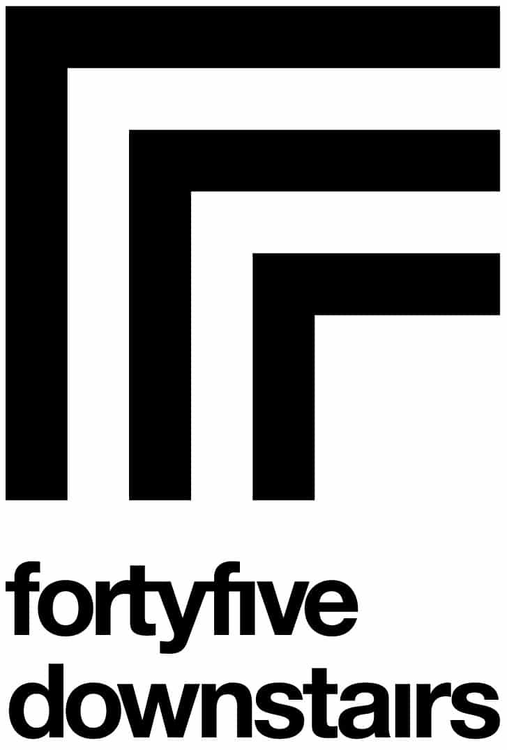 fortyfivedownstairs logo: vertical, positive